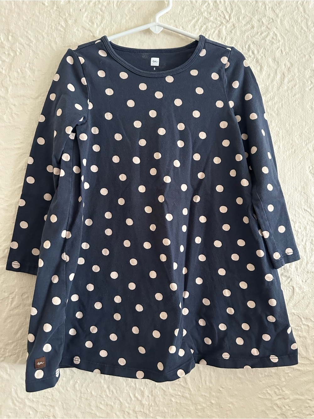 Tea Collection Dark Blue Cream Polka Dot A-Line Dress Girls Kids 5
